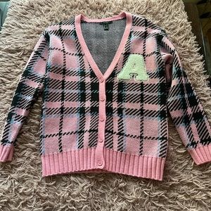 Forever 21 pink plaid varsity cardigan